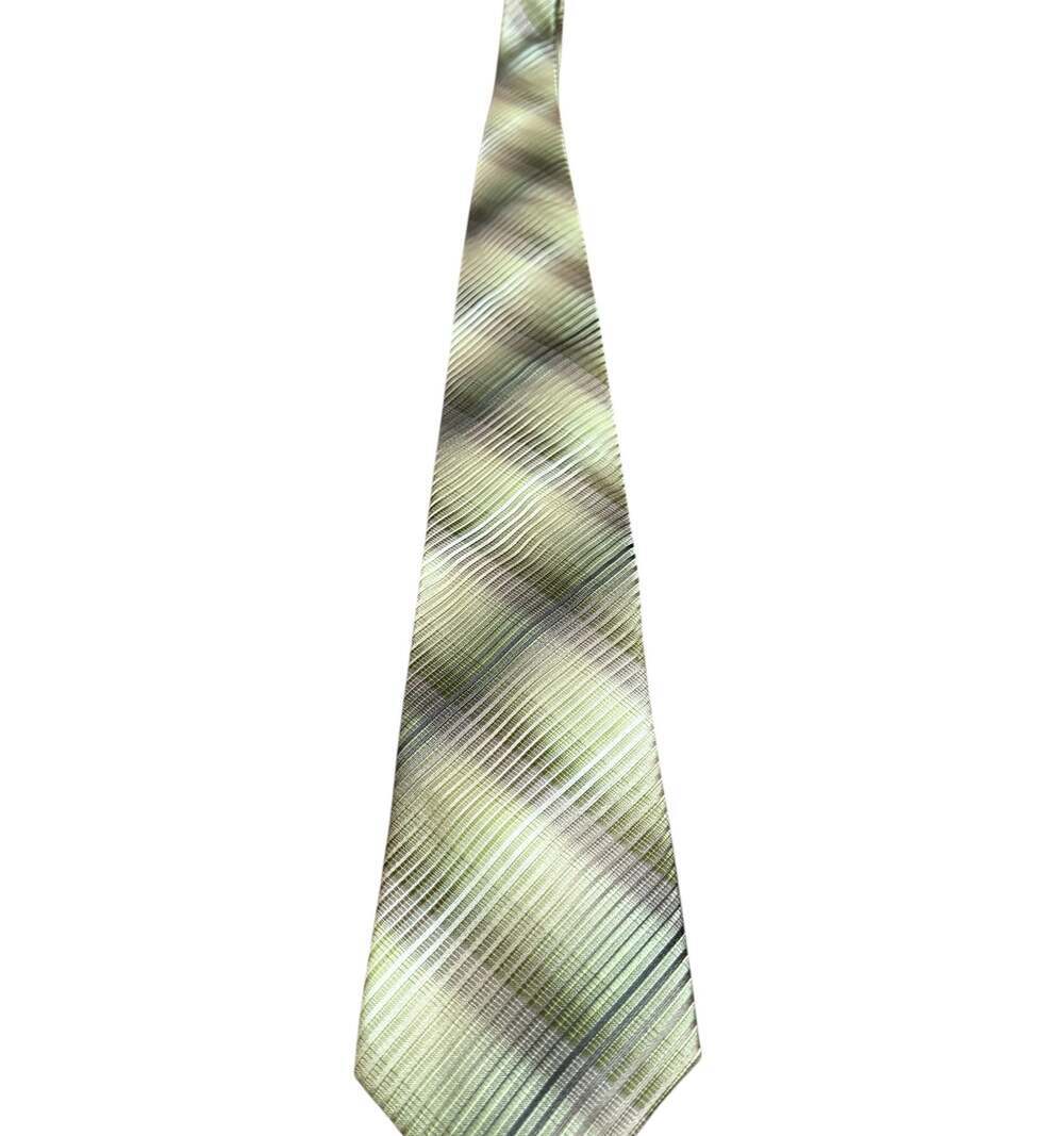 Van Heusen 100% Silk Necktie Green Gold Textured Striped Men’s Tie